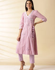 Lilac Angarkha Cotton Kurta Set - Charkha TalesLilac Angarkha Cotton Kurta Set