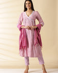 Lilac Angarkha Cotton Kurta Set - Charkha TalesLilac Angarkha Cotton Kurta Set