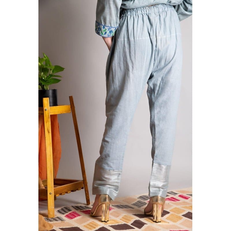 Linen Embroidered Kurta set - Grey - Charkha TalesLinen Embroidered Kurta set - Grey