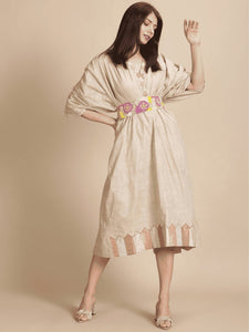 Linen Kaftan With Belt - Beige Beads