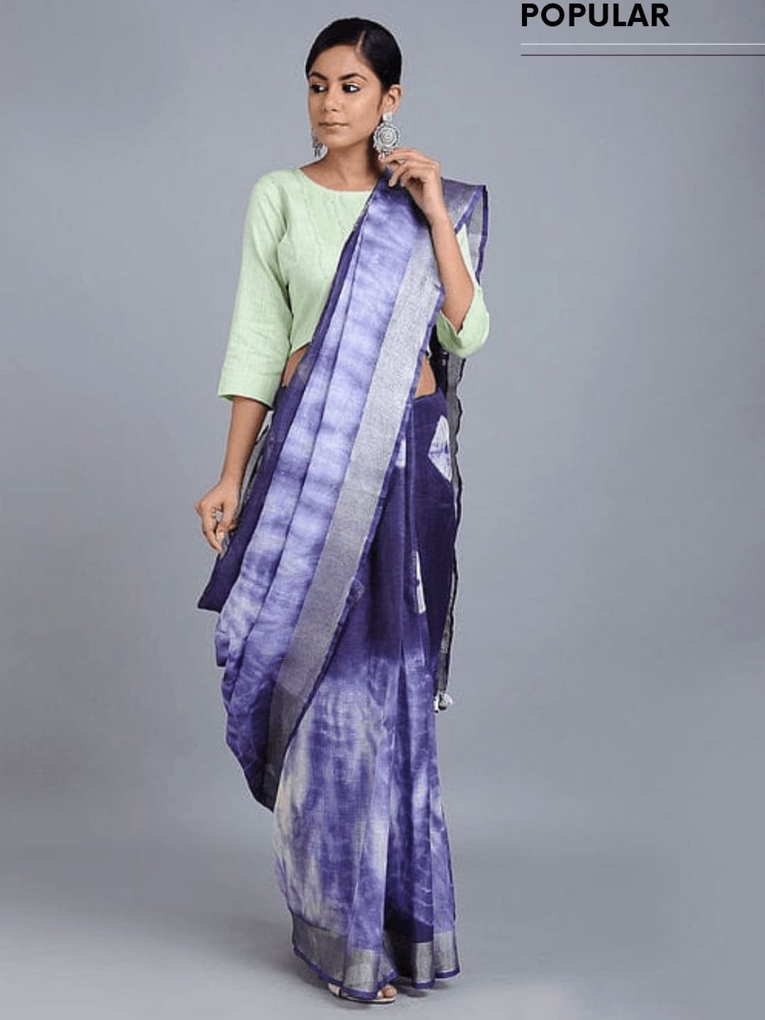 Linen Shibori Saree - Blue - Charkha TalesLinen Shibori Saree - Blue