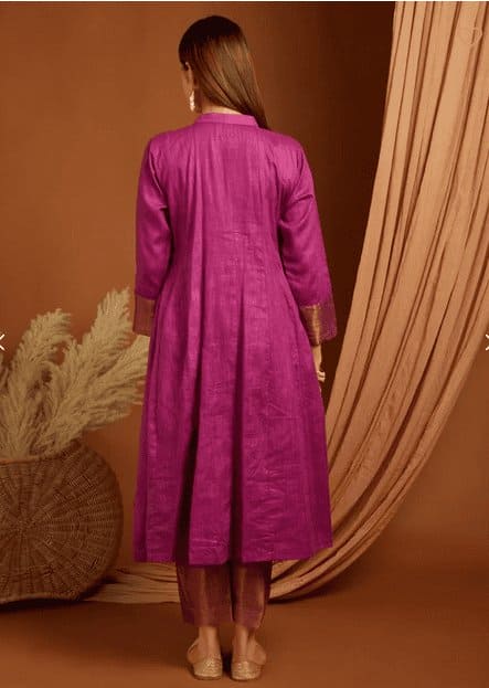 Linen zari Kurta Set - Majenta Pink - Charkha TalesLinen zari Kurta Set - Majenta Pink