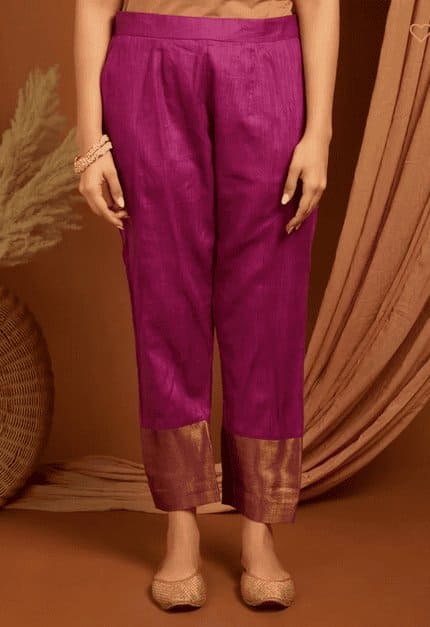 Linen zari Kurta Set - Majenta Pink - Charkha TalesLinen zari Kurta Set - Majenta Pink