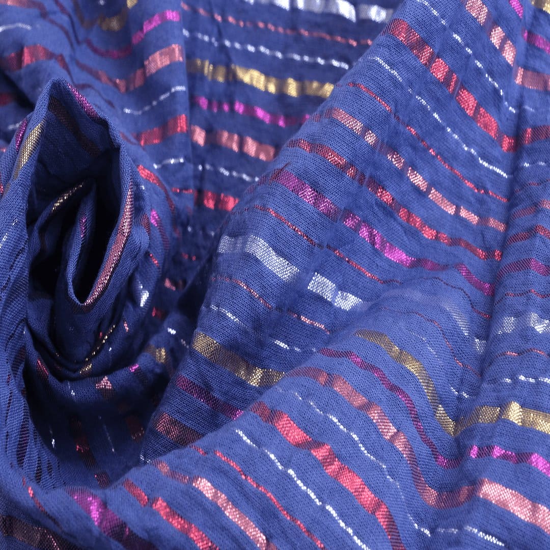 Lurex Cotton Fabric - Blue - Charkha TalesLurex Cotton Fabric - Blue