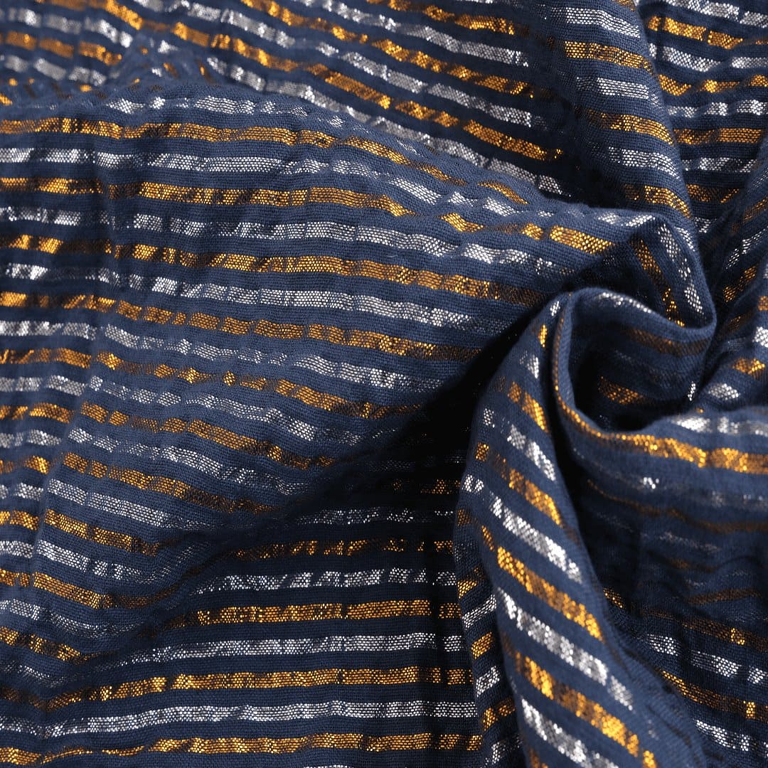 Lurex Cotton Fabric - Navy Blue - Charkha TalesLurex Cotton Fabric - Navy Blue