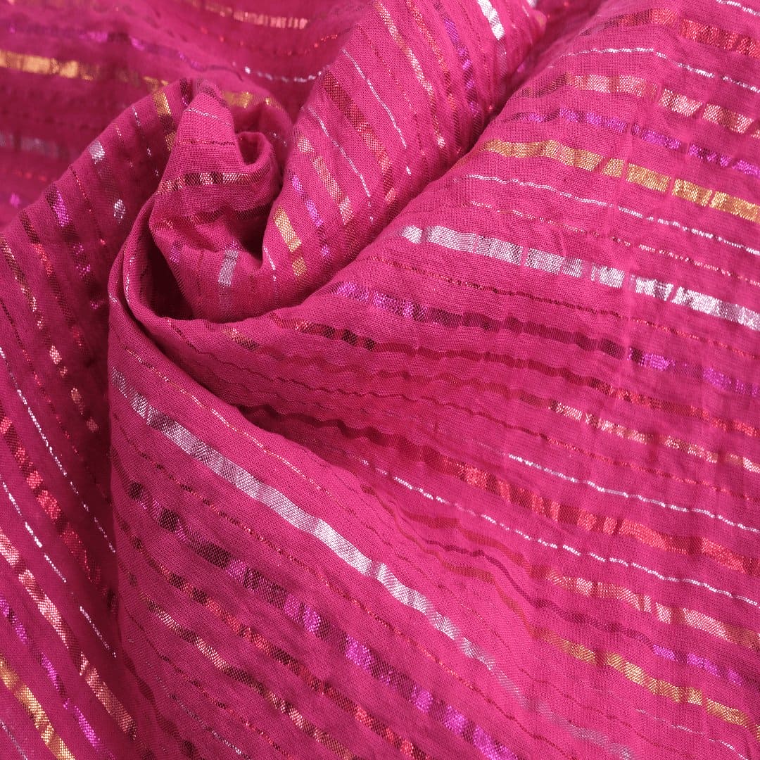 Lurex Cotton Fabric - Pink - Charkha TalesLurex Cotton Fabric - Pink