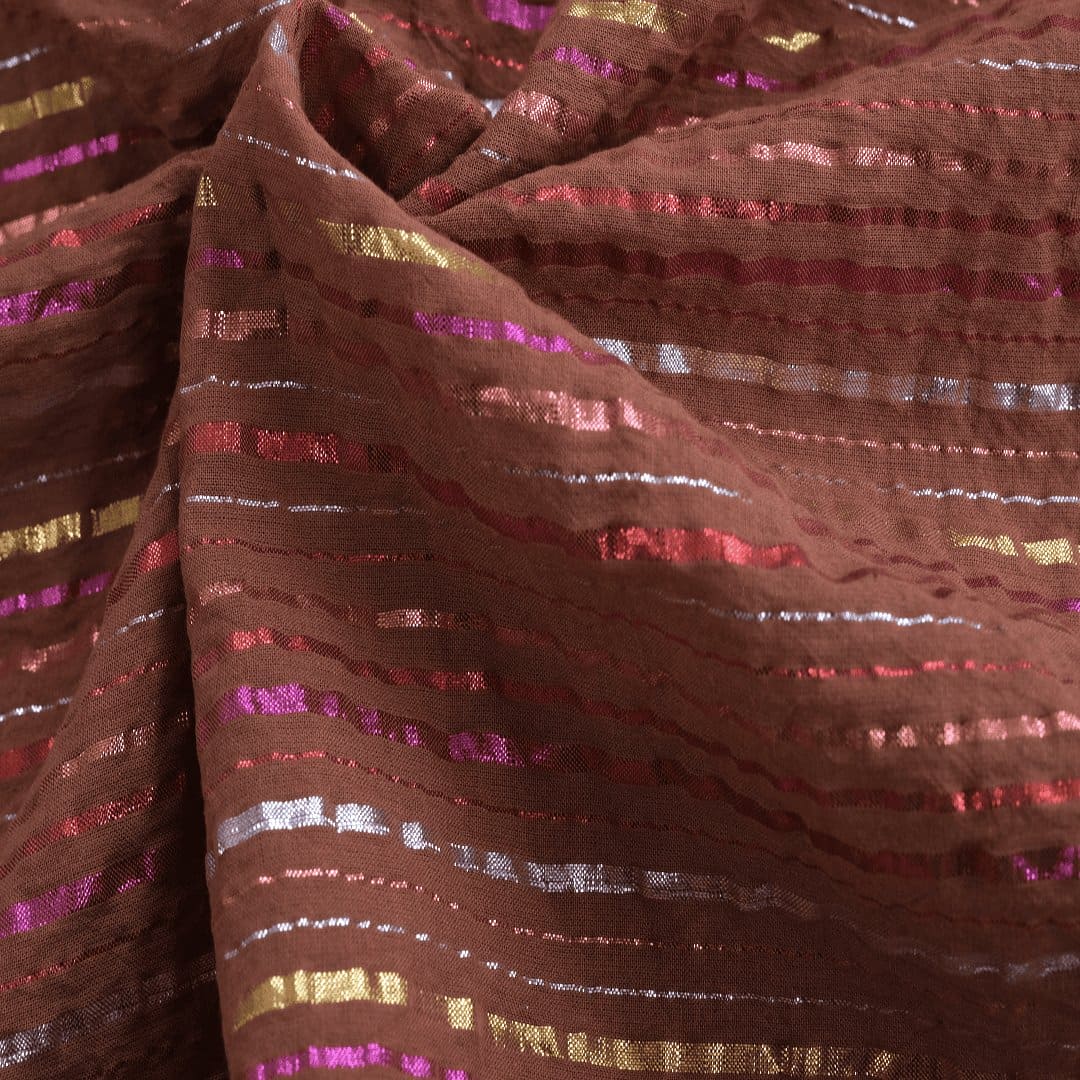 Lurex Cotton Fabric - Rust Brown - Charkha TalesLurex Cotton Fabric - Rust Brown