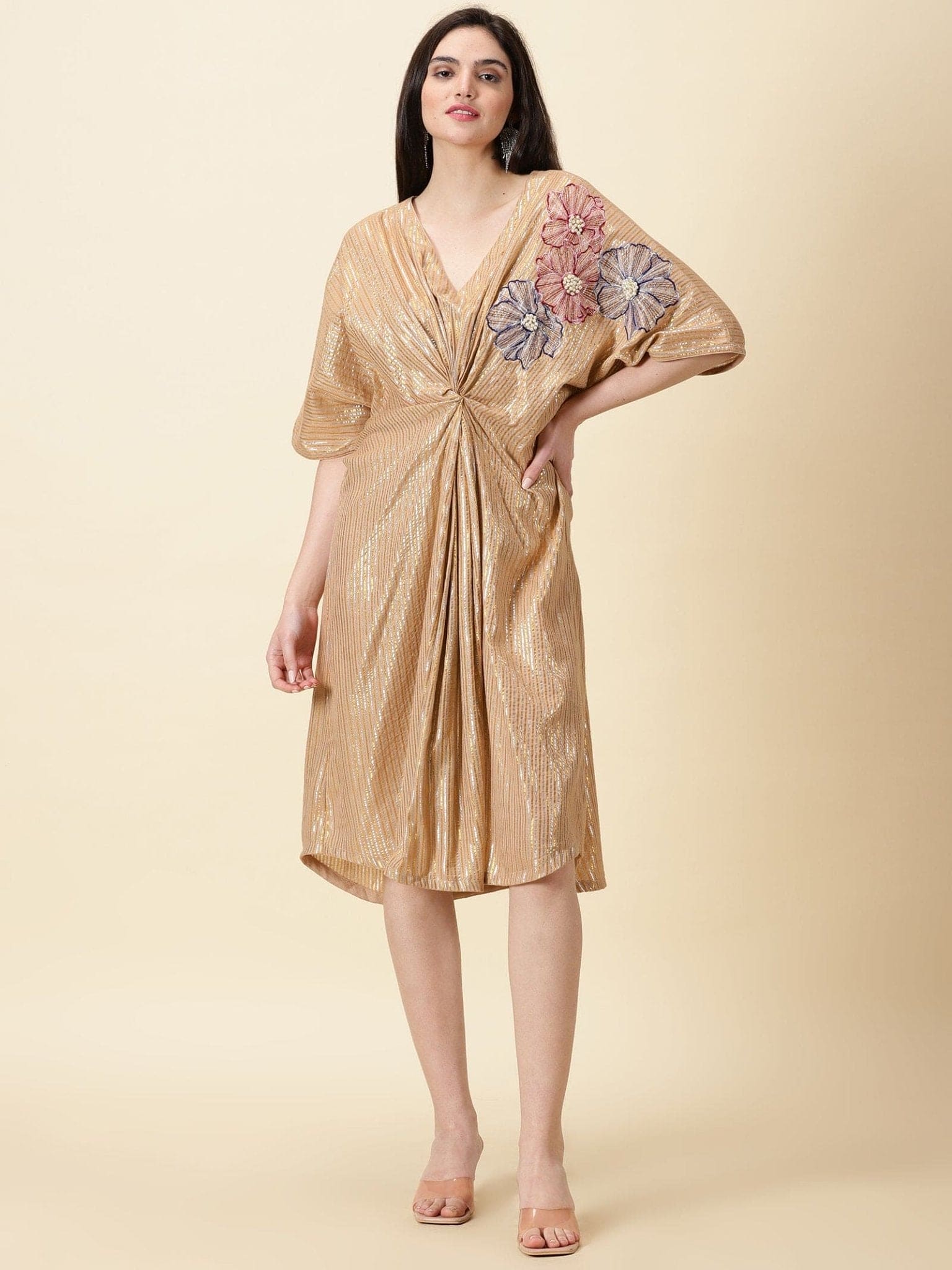 Lurex Cotton Women Dress - Muddy Brown - Charkha TalesLurex Cotton Women Dress - Muddy Brown