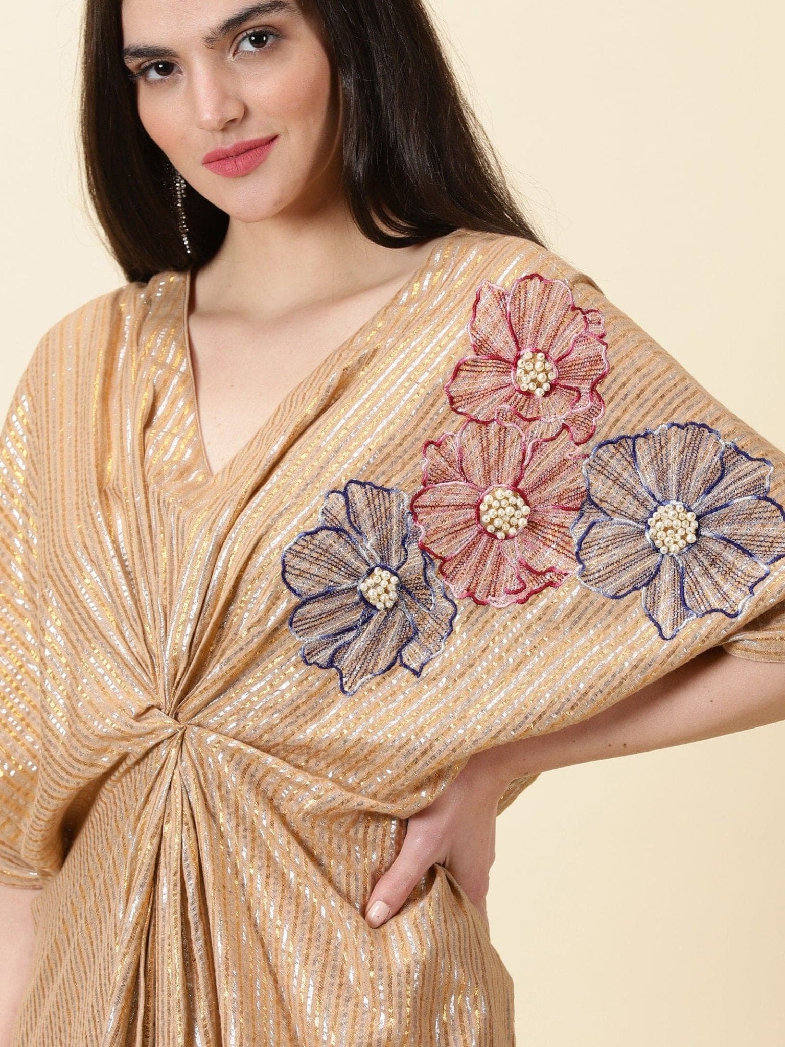 Lurex Cotton Women Dress - Muddy Brown - Charkha TalesLurex Cotton Women Dress - Muddy Brown