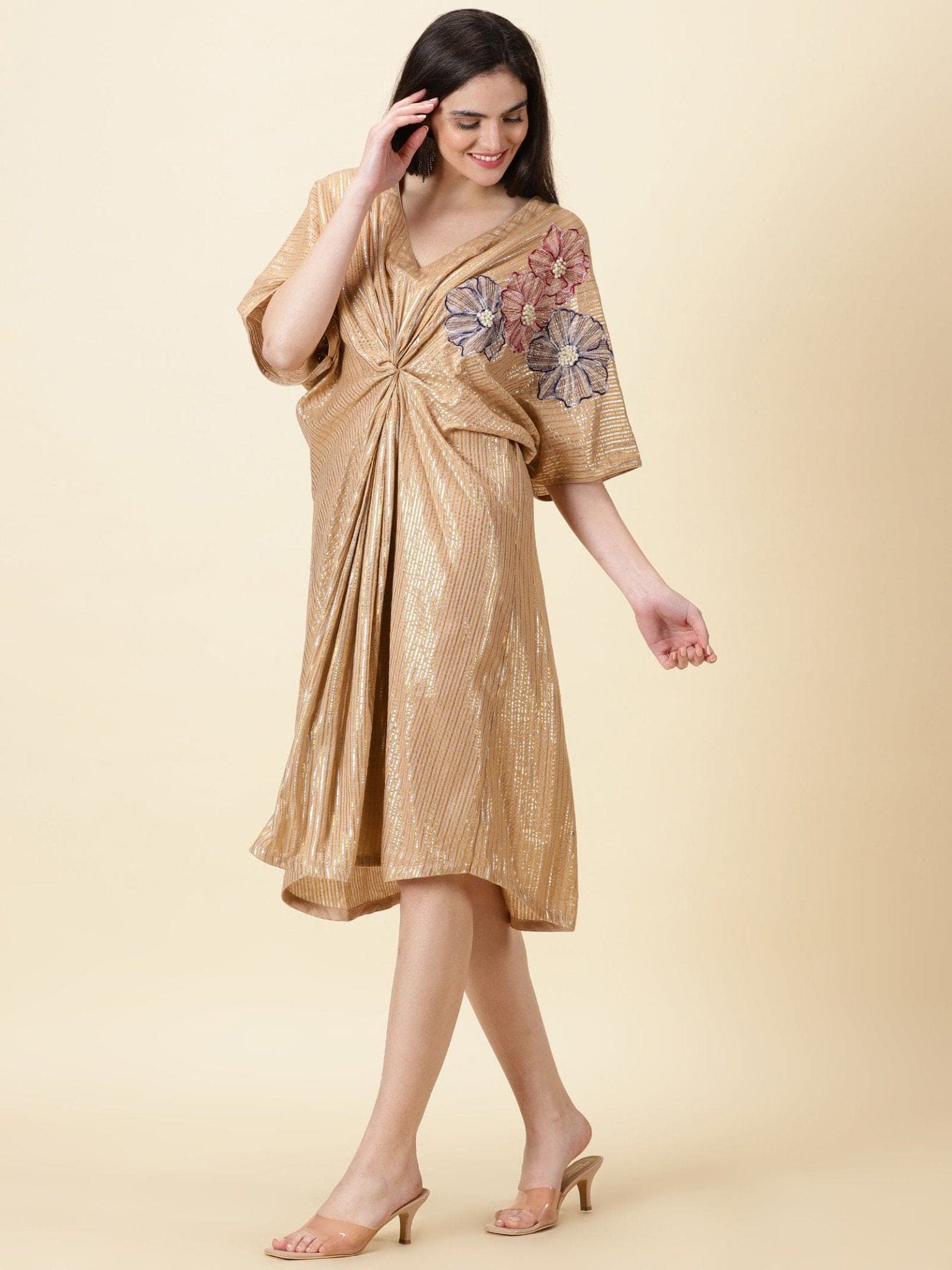 Lurex Cotton Women Dress - Muddy Brown - Charkha TalesLurex Cotton Women Dress - Muddy Brown