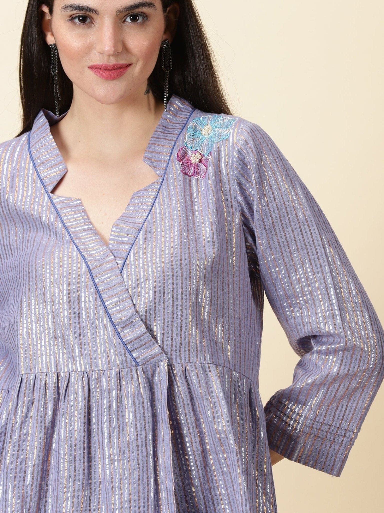 Lurex Cottton Women's Co - ord Set - Berry Violet - Charkha TalesLurex Cottton Women's Co - ord Set - Berry Violet