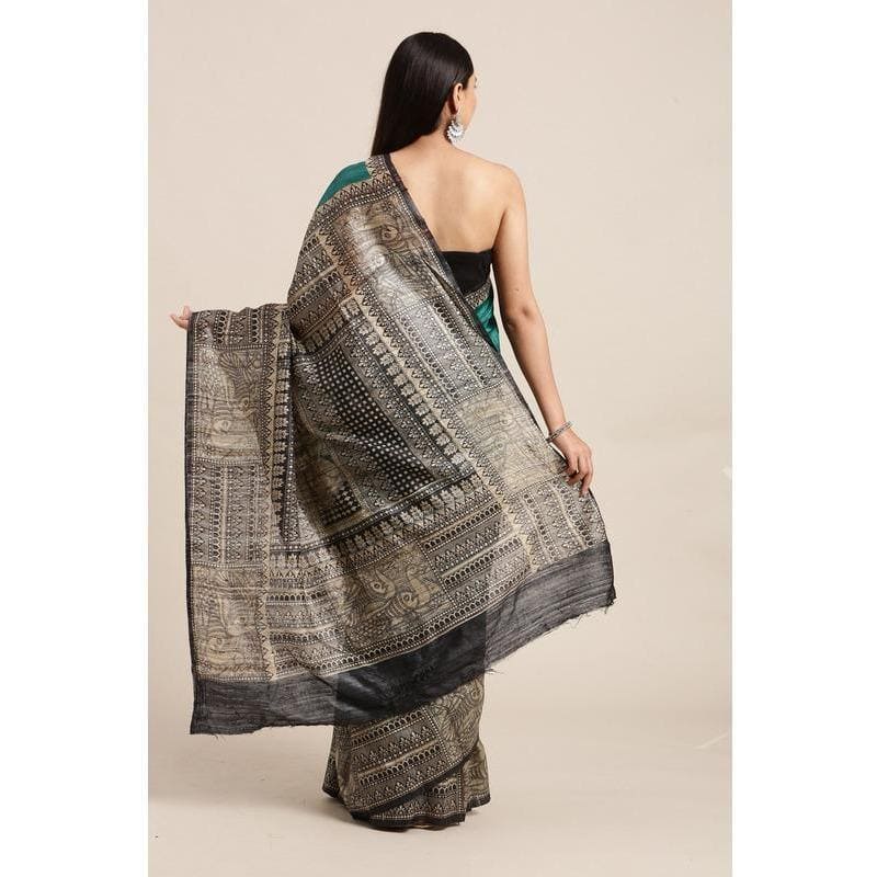 Madhubani Ghichha Silk Saree - Emerald Green - Charkha TalesMadhubani Ghichha Silk Saree - Emerald Green