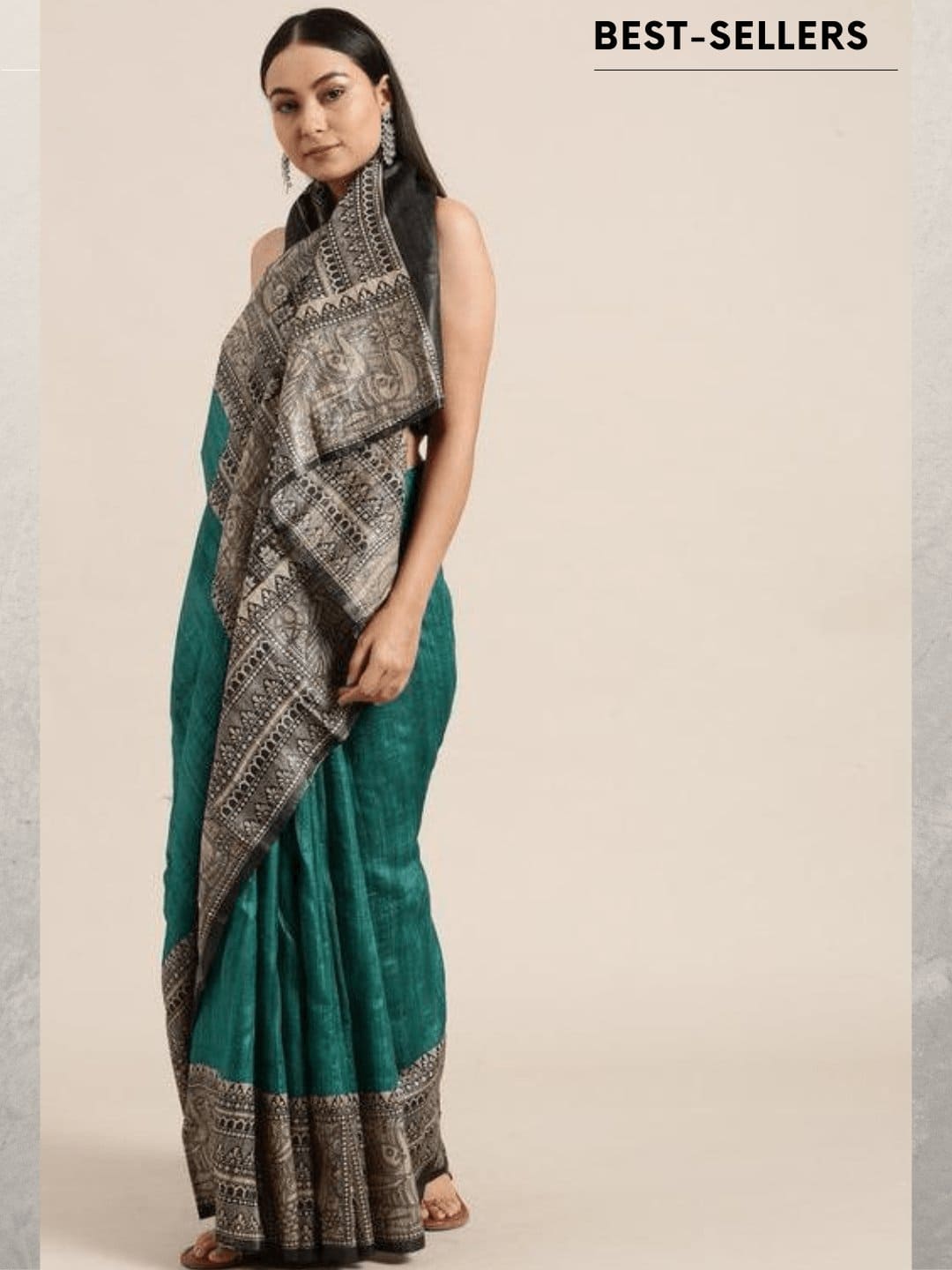 Madhubani Ghichha Silk Saree - Emerald Green - Charkha TalesMadhubani Ghichha Silk Saree - Emerald Green