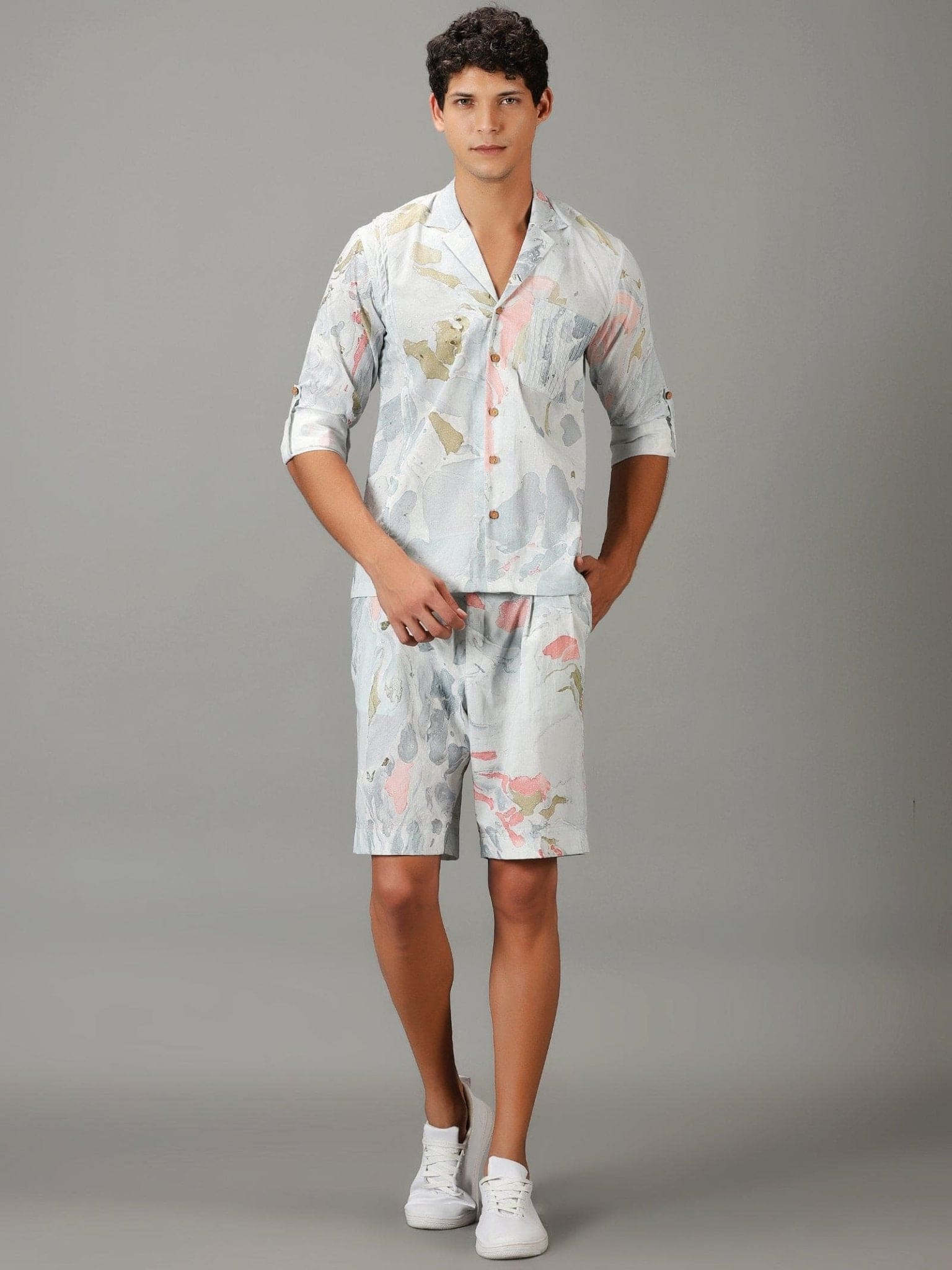 Marble Dye Men Athleisure Set - Grey - Charkha TalesMarble Dye Men Athleisure Set - Grey