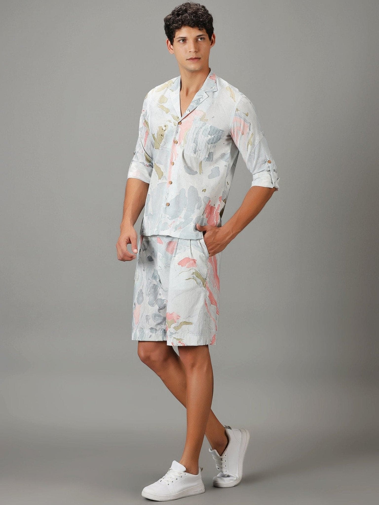 Marble Dye Men Athleisure Set - Grey - Charkha TalesMarble Dye Men Athleisure Set - Grey