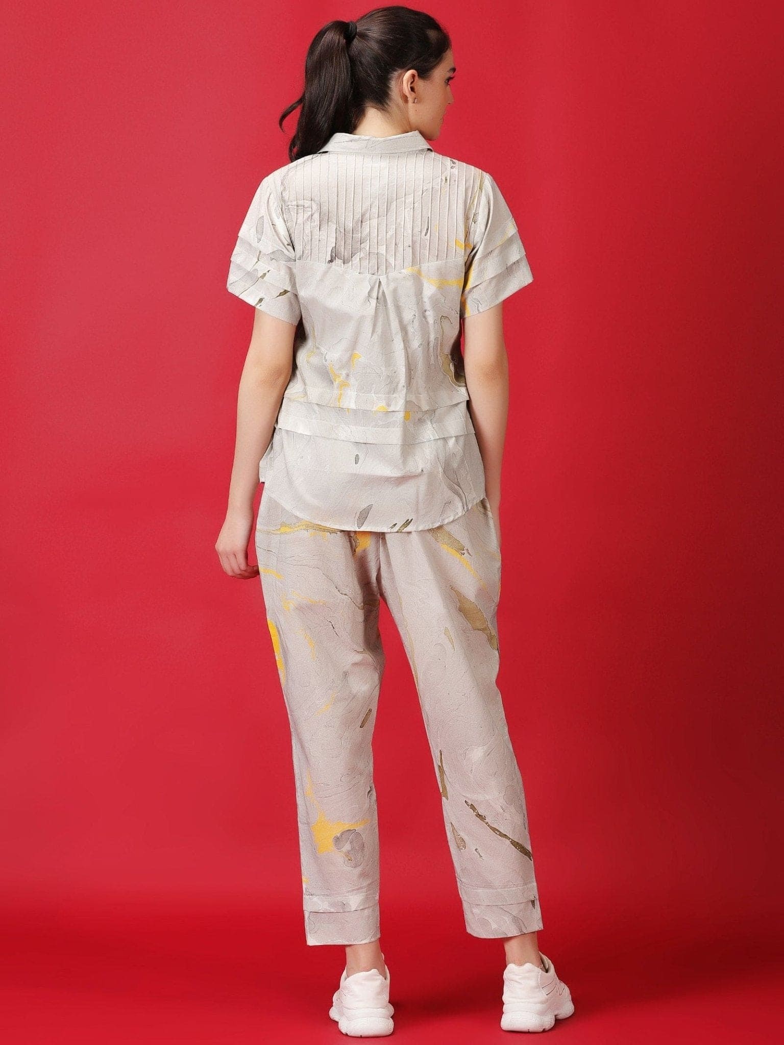 Marble Dyed Athleisure Set - Grey - Charkha TalesMarble Dyed Athleisure Set - Grey