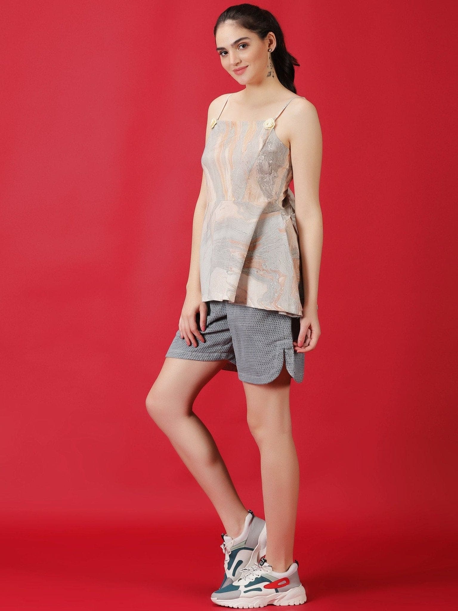 Marble Dyed Athleisure Set - Grey - Charkha TalesMarble Dyed Athleisure Set - Grey