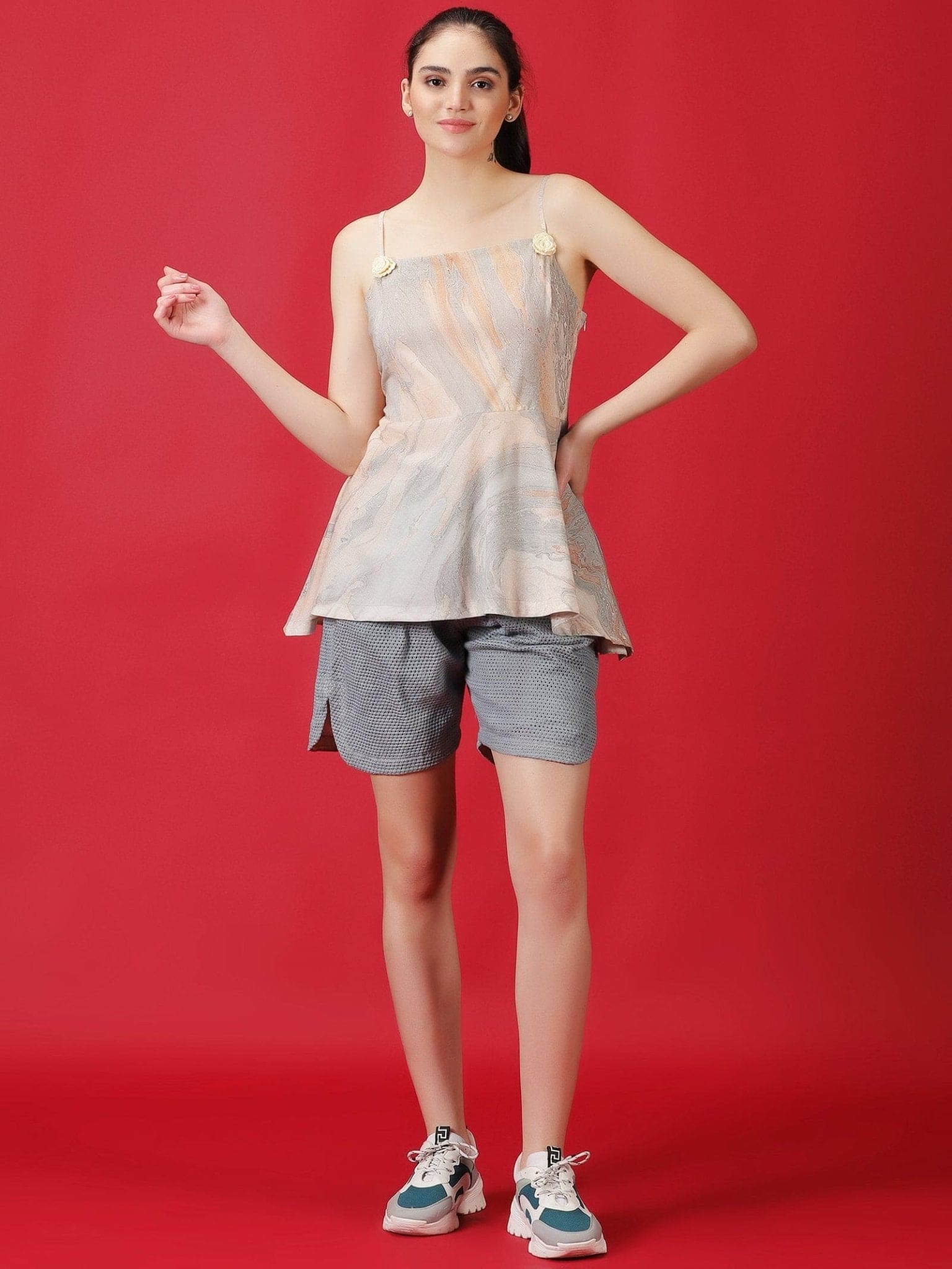 Marble Dyed Athleisure Set - Grey - Charkha TalesMarble Dyed Athleisure Set - Grey