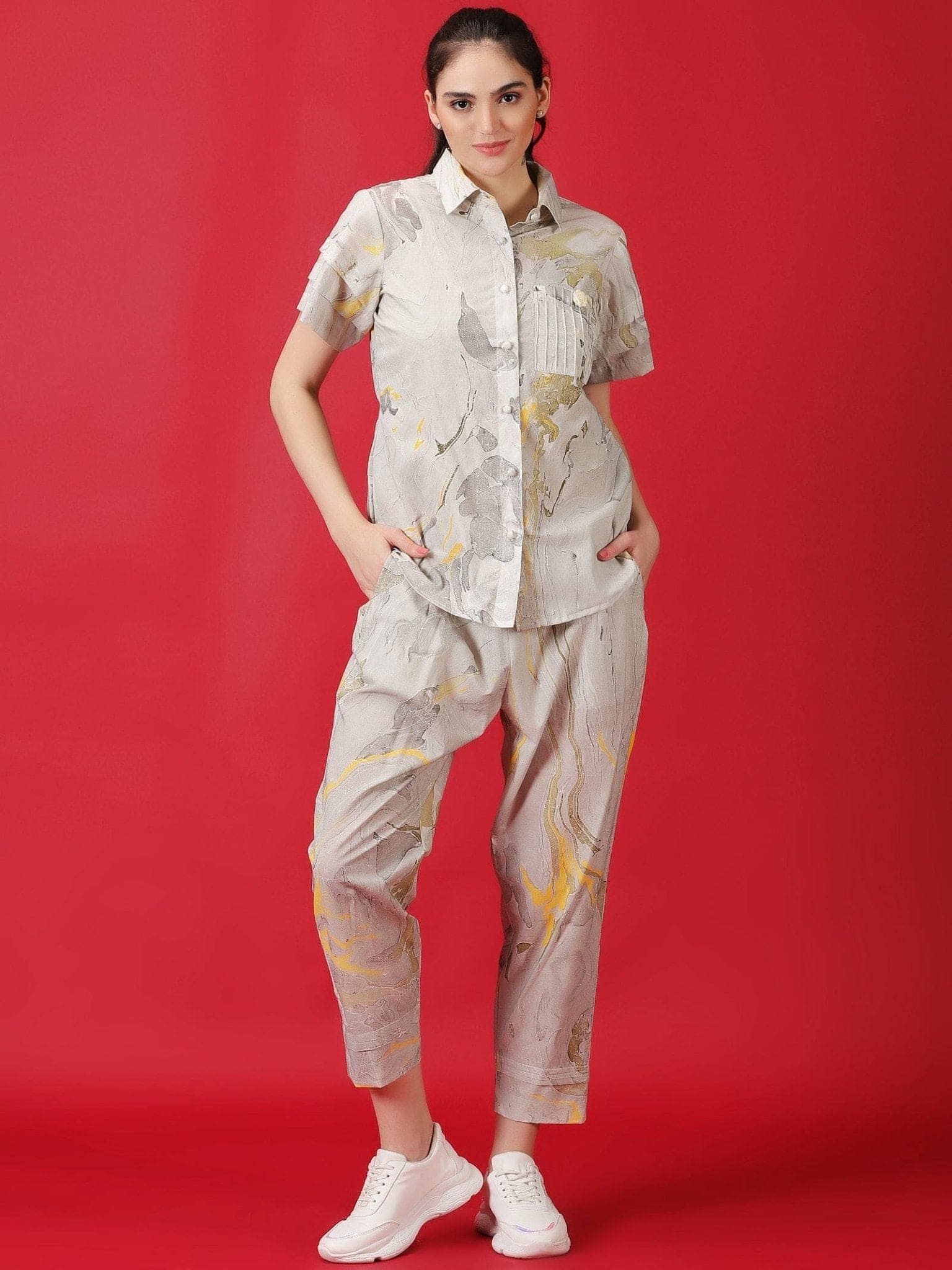 Marble Dyed Athleisure Set - Grey - Charkha TalesMarble Dyed Athleisure Set - Grey