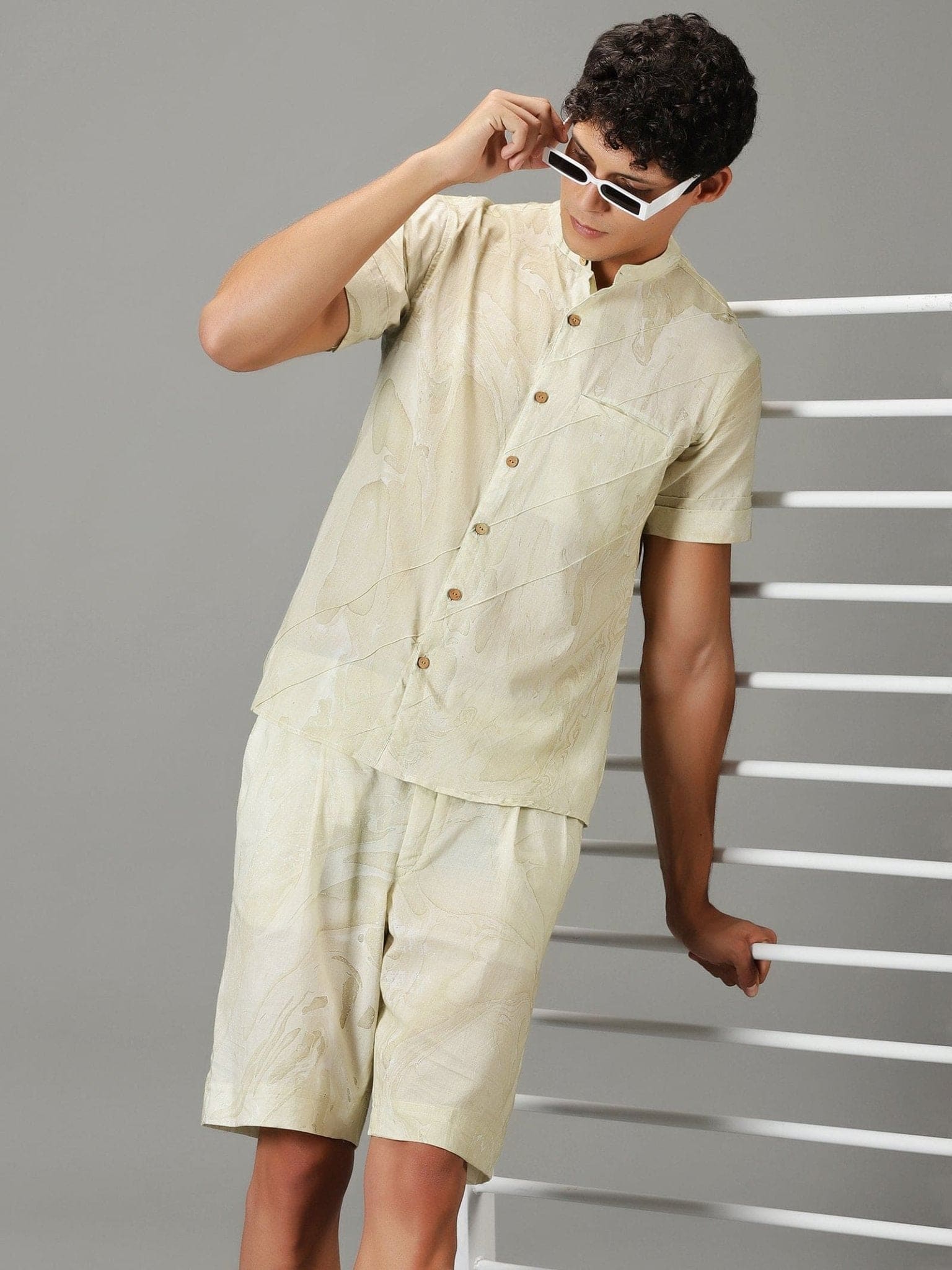 Marble Dyed Athleisure Set - Khaki Olive - Charkha TalesMarble Dyed Athleisure Set - Khaki Olive