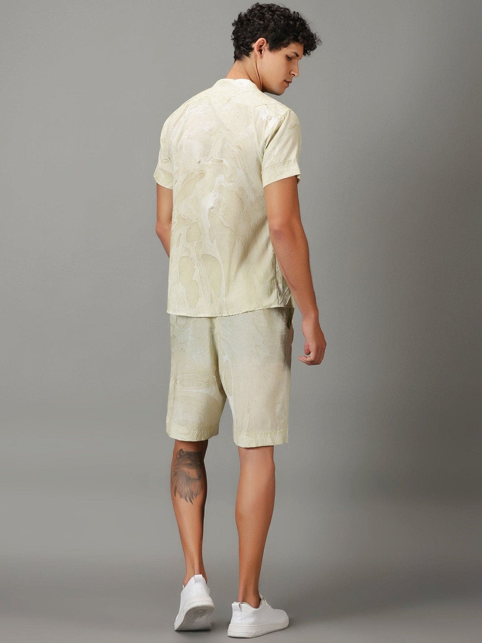 Marble Dyed Athleisure Set - Khaki Olive - Charkha TalesMarble Dyed Athleisure Set - Khaki Olive