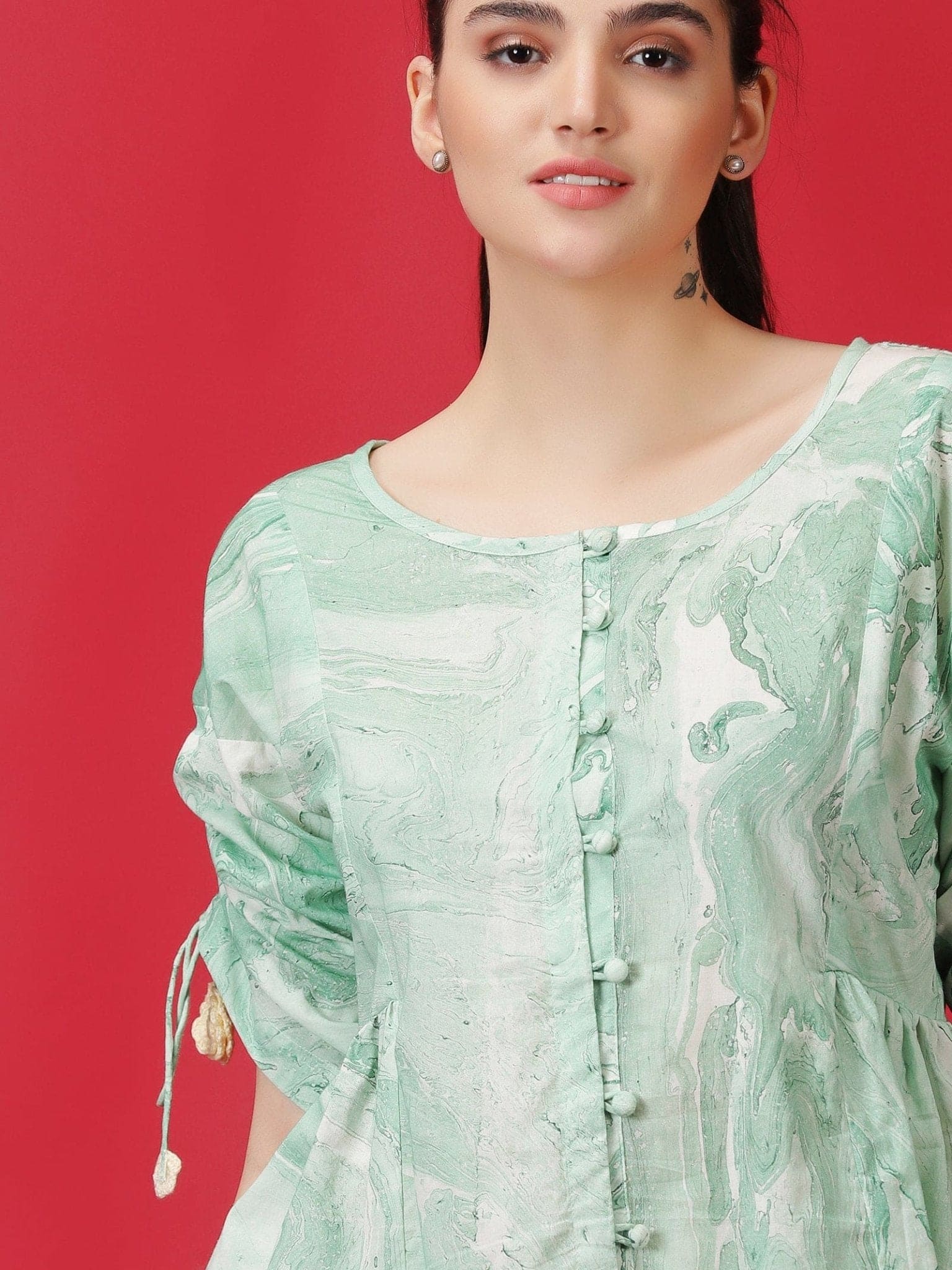 Marble Dyed Athleisure Set - Mint Green - Charkha TalesMarble Dyed Athleisure Set - Mint Green