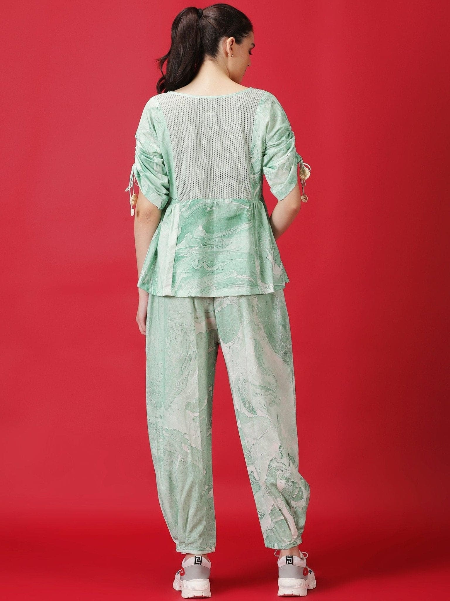 Marble Dyed Athleisure Set - Mint Green - Charkha TalesMarble Dyed Athleisure Set - Mint Green