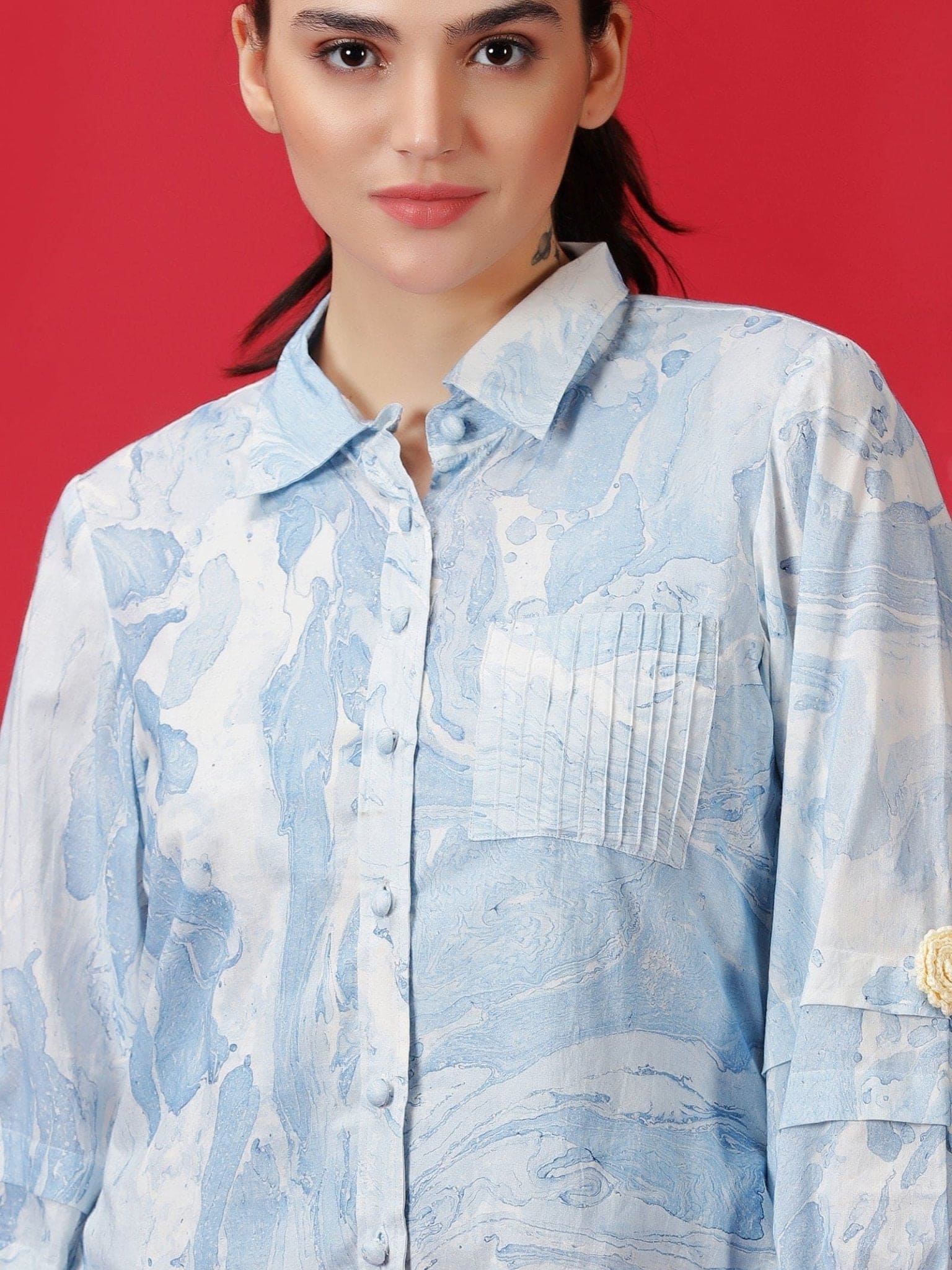 Marble Dyed Athleisure Set - Sky Blue - Charkha TalesMarble Dyed Athleisure Set - Sky Blue