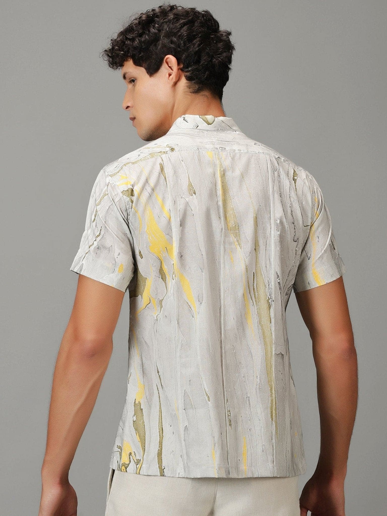 Marble Dyed Men's Shirt - Grey - Charkha TalesMarble Dyed Men's Shirt - Grey