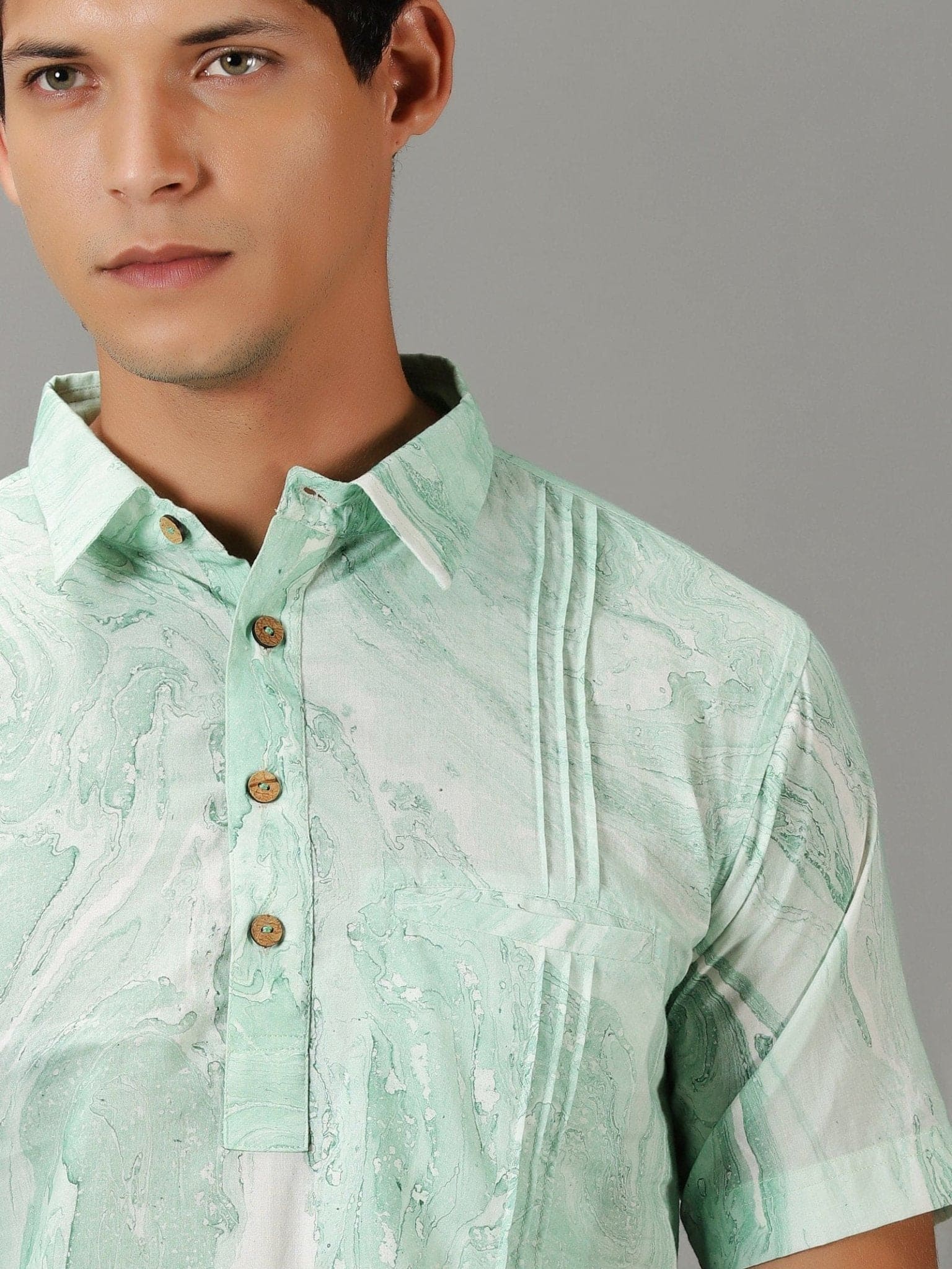 Marble Dyed Men's Shirt - Sky Blue - Charkha TalesMarble Dyed Men's Shirt - Sky Blue