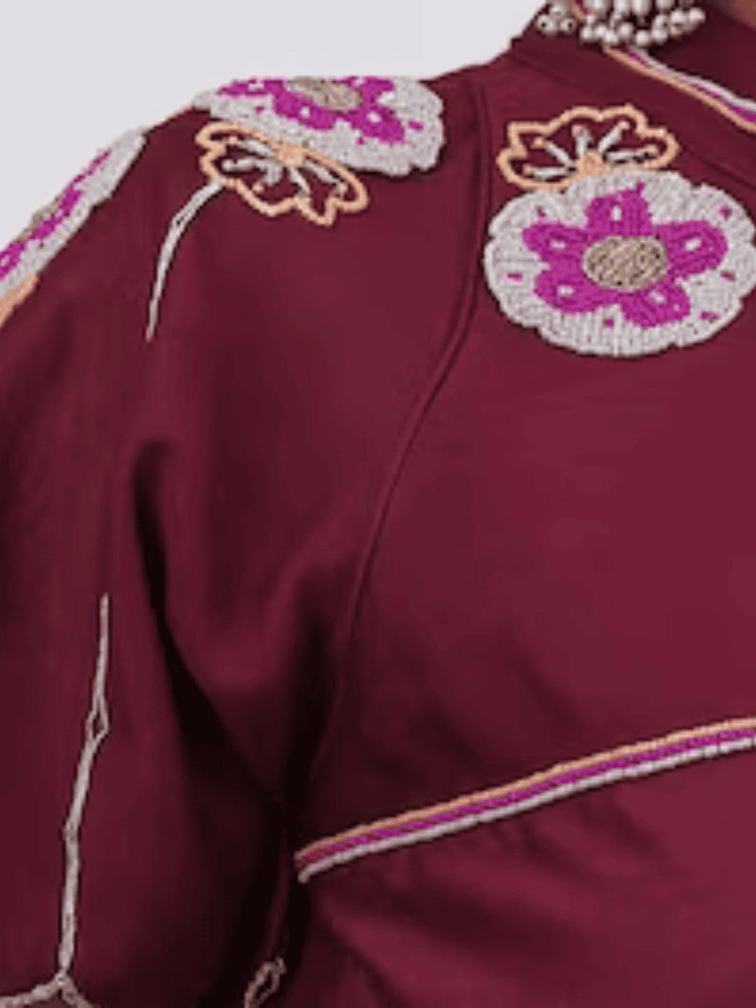 Maroon Beads Chanderi Silk Blouse - Charkha TalesMaroon Beads Chanderi Silk Blouse