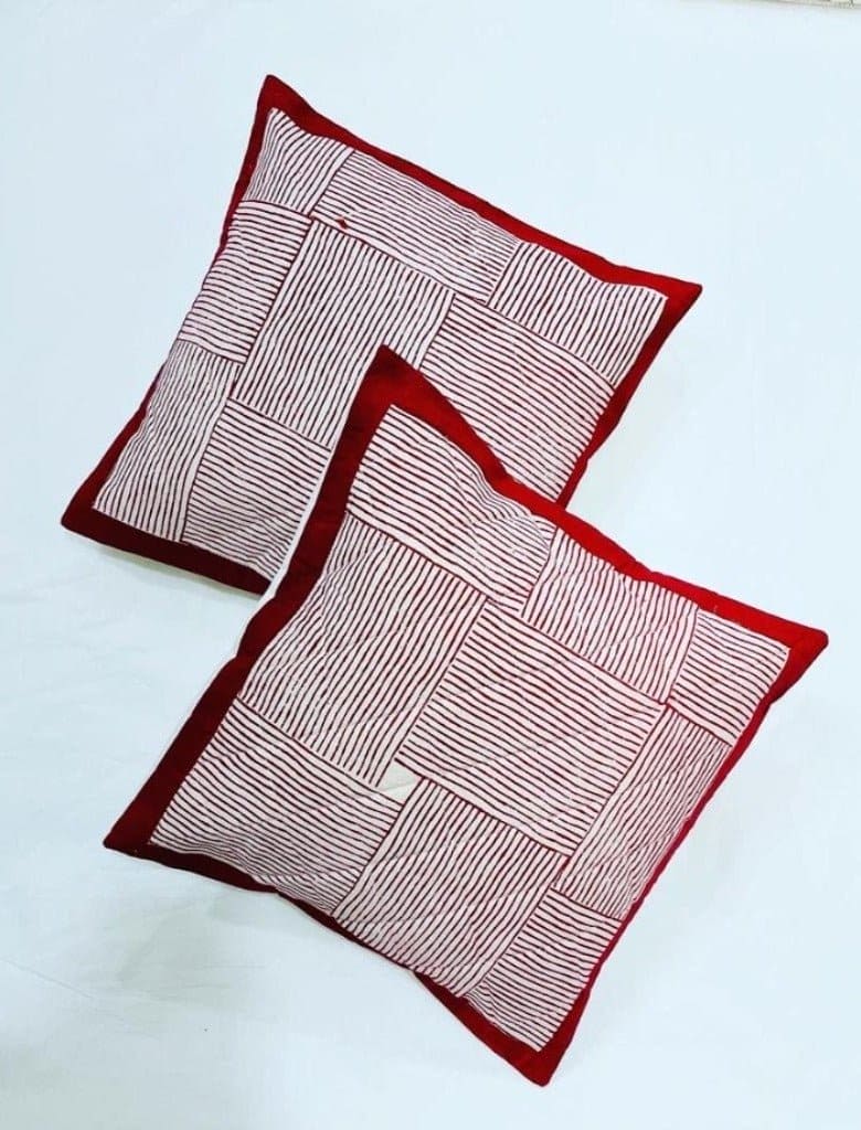 Maroon Block Print Cotton Cushion - Charkha TalesMaroon Block Print Cotton Cushion
