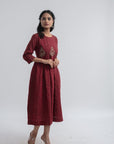 Maroon Floral Embroidered Dress - Charkha TalesMaroon Floral Embroidered Dress