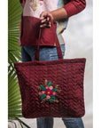 Maroon Hand Embroidered Quilted Bag - Charkha TalesMaroon Hand Embroidered Quilted Bag