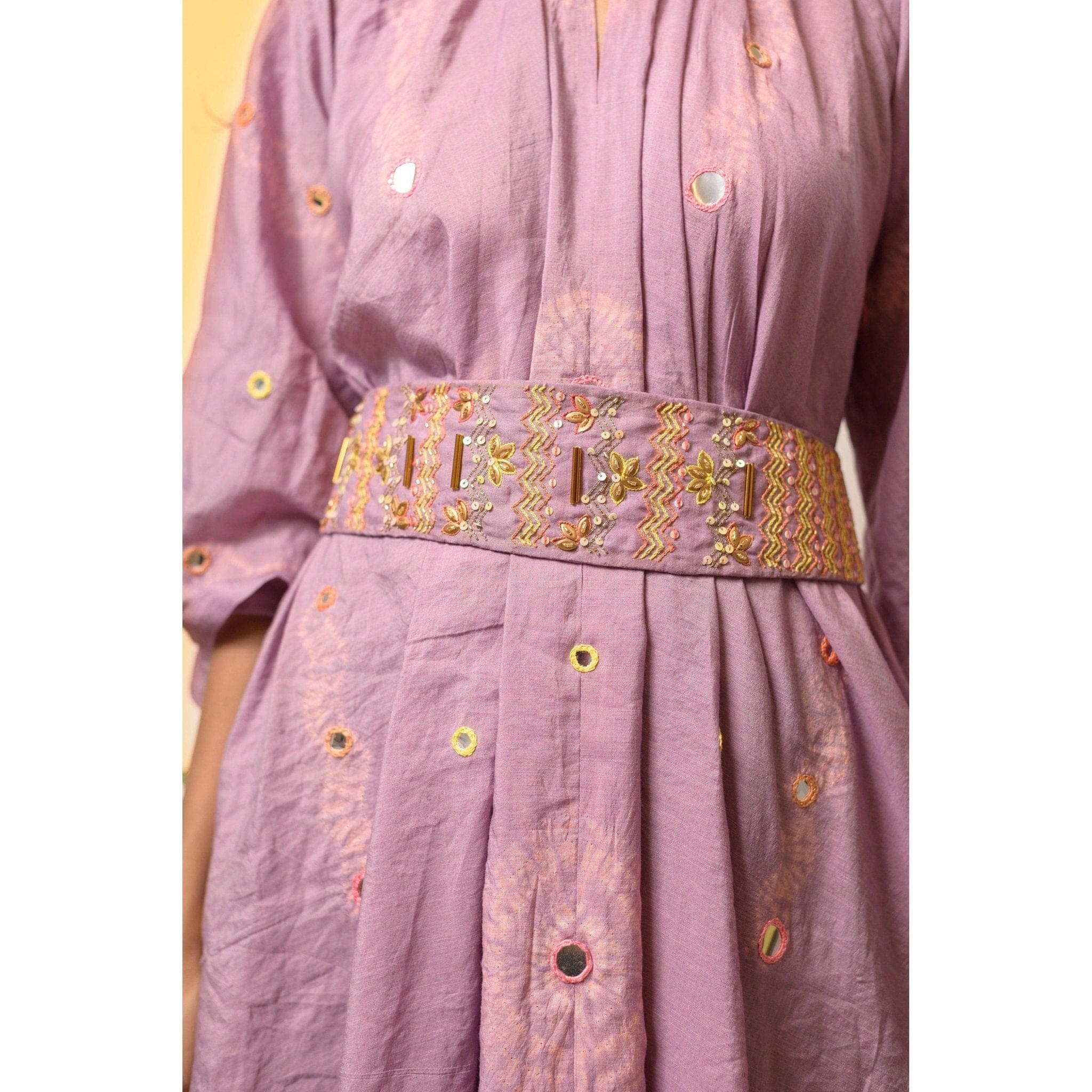 Mauve Chanderi Handkerchief Cut Dress - Charkha TalesMauve Chanderi Handkerchief Cut Dress