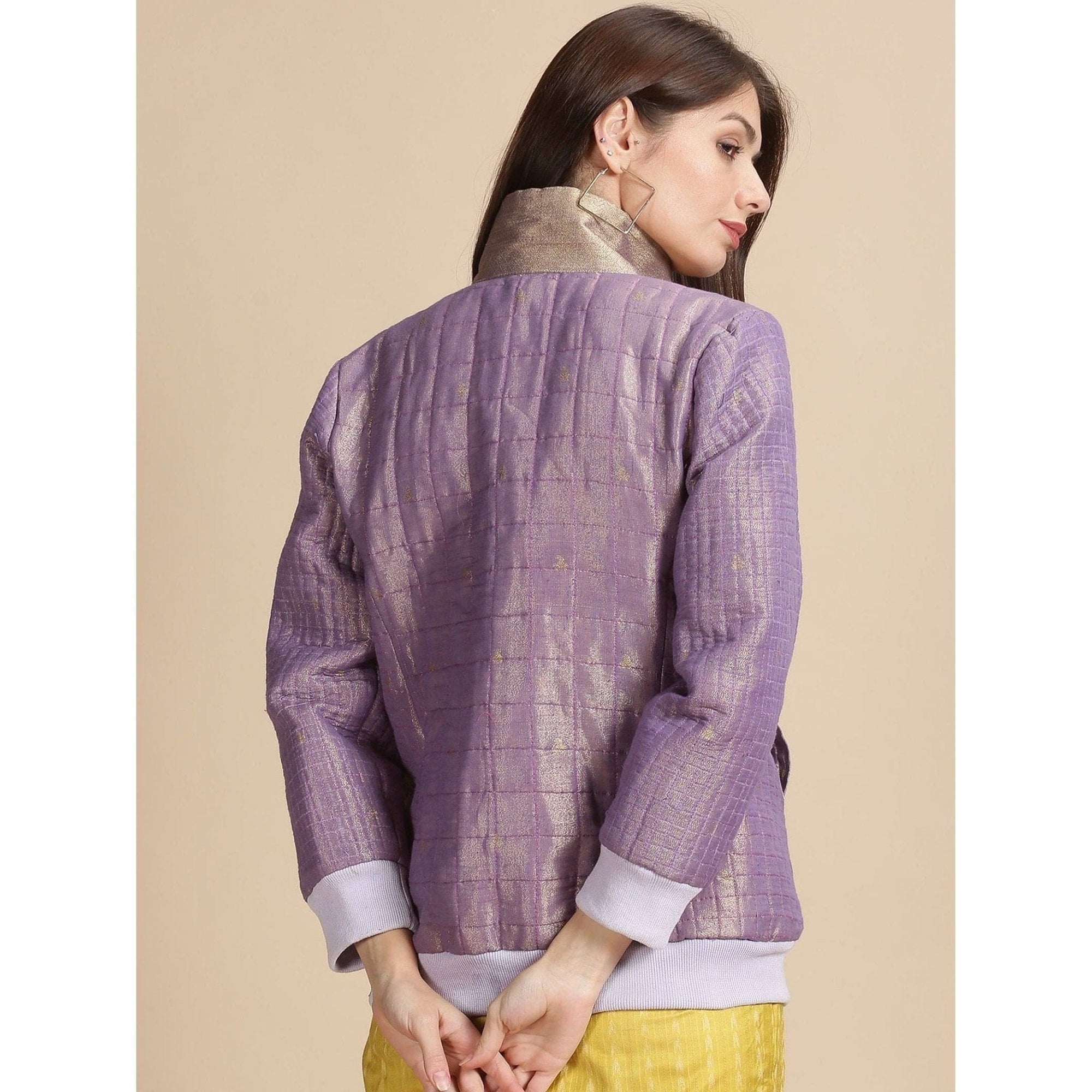 Mauve Zari Bomber Jacket - Charkha TalesMauve Zari Bomber Jacket