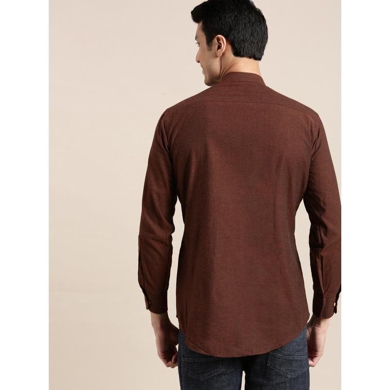 Men Cotton Full Shirt - Dark Brown - Charkha TalesMen Cotton Full Shirt - Dark Brown