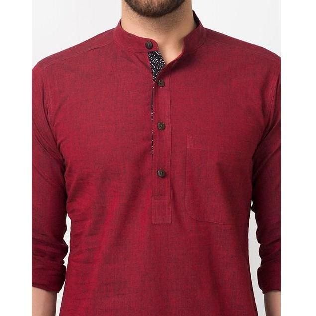Men Cotton Kurta - Maroon - Charkha TalesMen Cotton Kurta - Maroon