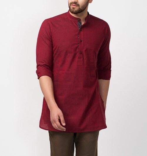 Men Cotton Kurta - Maroon - Charkha TalesMen Cotton Kurta - Maroon
