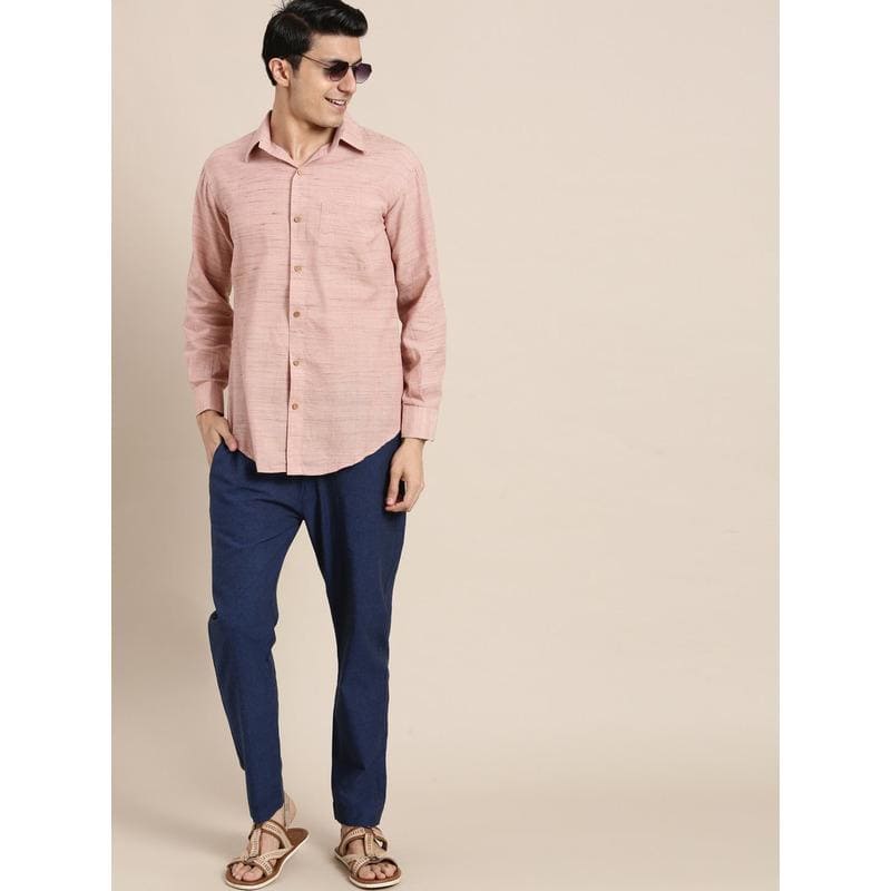 Men Cotton Shirt - Light Pink - Charkha TalesMen Cotton Shirt - Light Pink