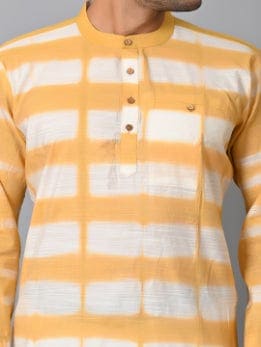 Men Hand Dyed Long Kurta Set - Yellow - Charkha TalesMen Hand Dyed Long Kurta Set - Yellow