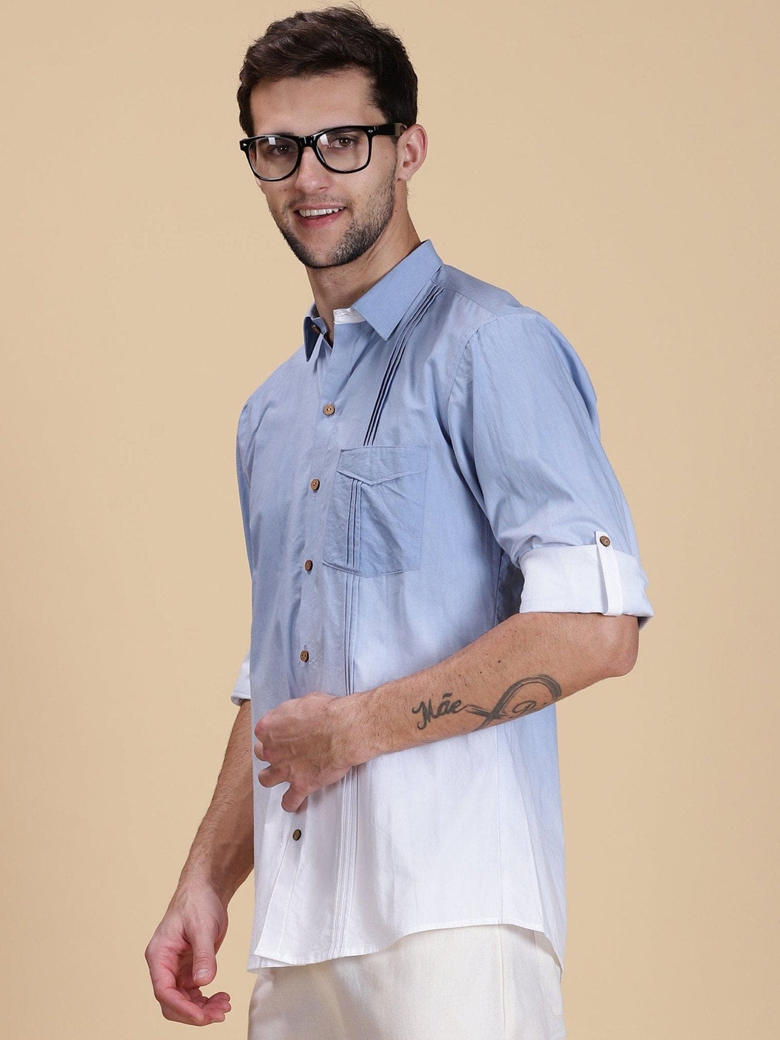 Men Hand Dyed Shirt - Sky Blue - Charkha TalesMen Hand Dyed Shirt - Sky Blue