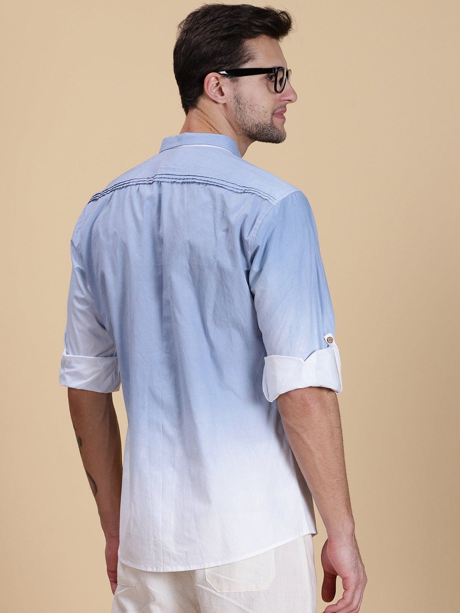 Men Hand Dyed Shirt - Sky Blue - Charkha TalesMen Hand Dyed Shirt - Sky Blue