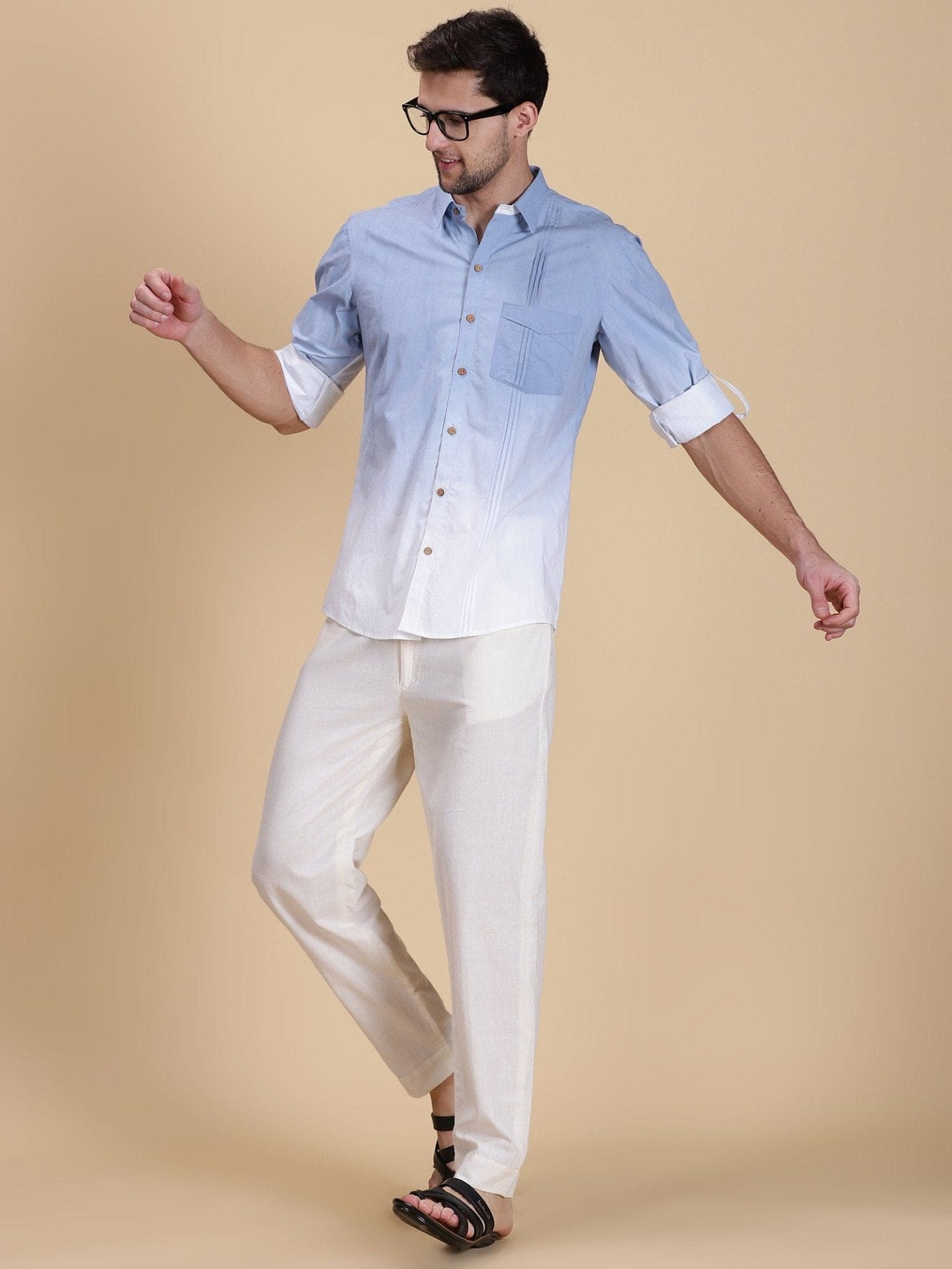 Men Hand Dyed Shirt - Sky Blue - Charkha TalesMen Hand Dyed Shirt - Sky Blue