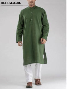 Men Khadi Men Kurta Set - Green