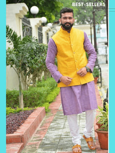 Men Khadi Nehru Jacket - Yellow