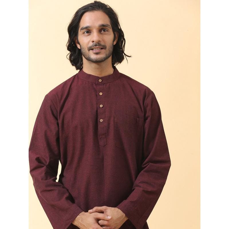 Men Long Kurta Set - Maroon - Charkha TalesMen Long Kurta Set - Maroon