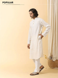 Men Long Kurta Set - White