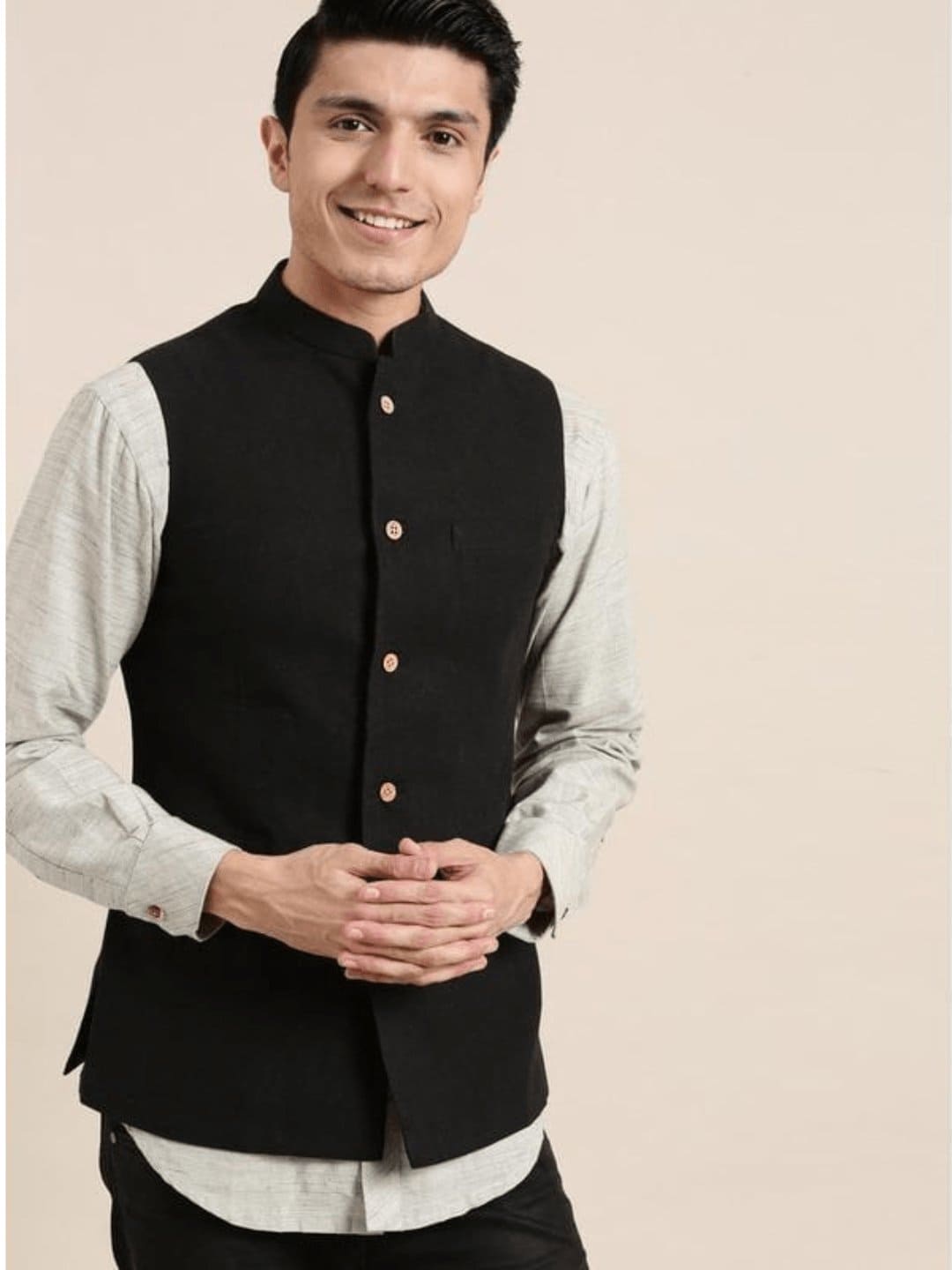 Men Nehru Jacket - Black - Charkha TalesMen Nehru Jacket - Black