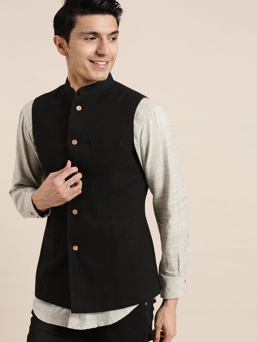 Men Nehru Jacket - Black - Charkha TalesMen Nehru Jacket - Black